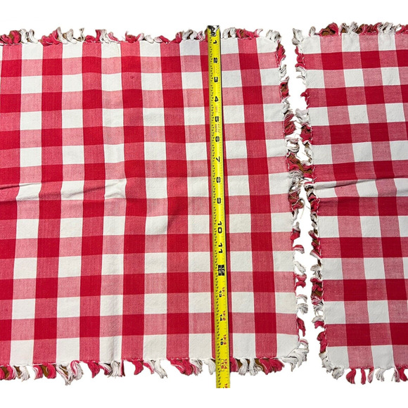 Red Gingham Napkins Set of 4 Tassel Edge Picnic Farmhouse Camping Cotton 16x16 - Picture 3 of 8
